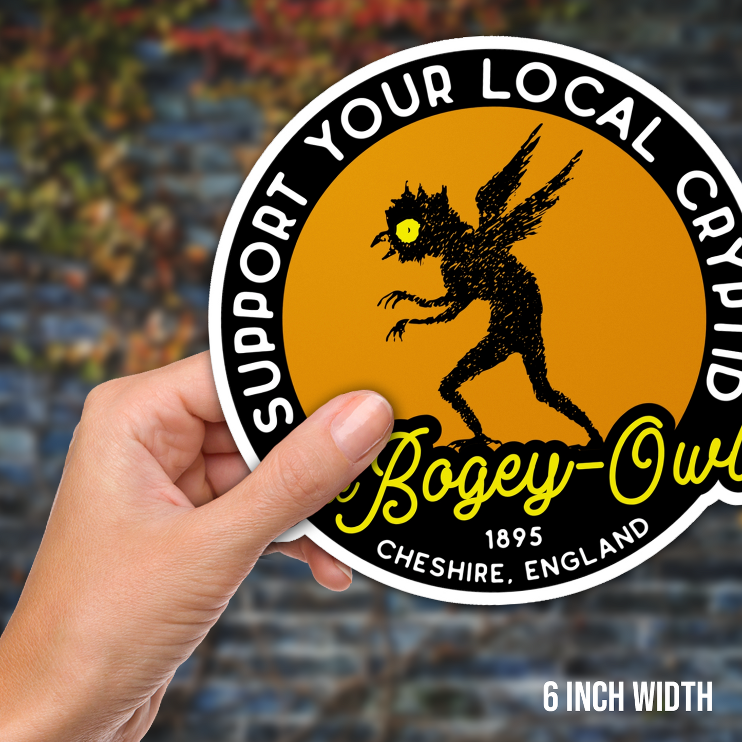 The Bogey-Owl Support Your Local Cryptid Vinyl Sticker