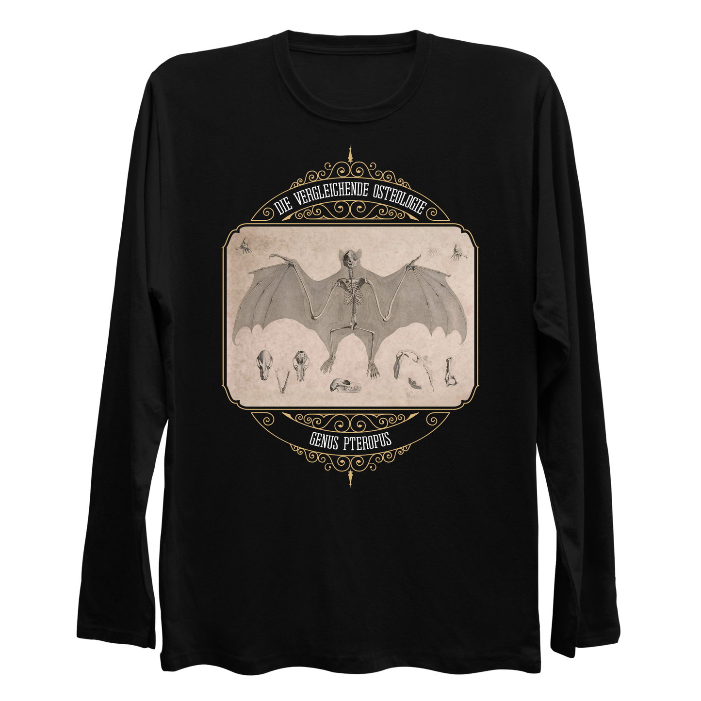 Flying Fox Fruit Bats Vintage Skeleton Illustration Longsleeve Shirt