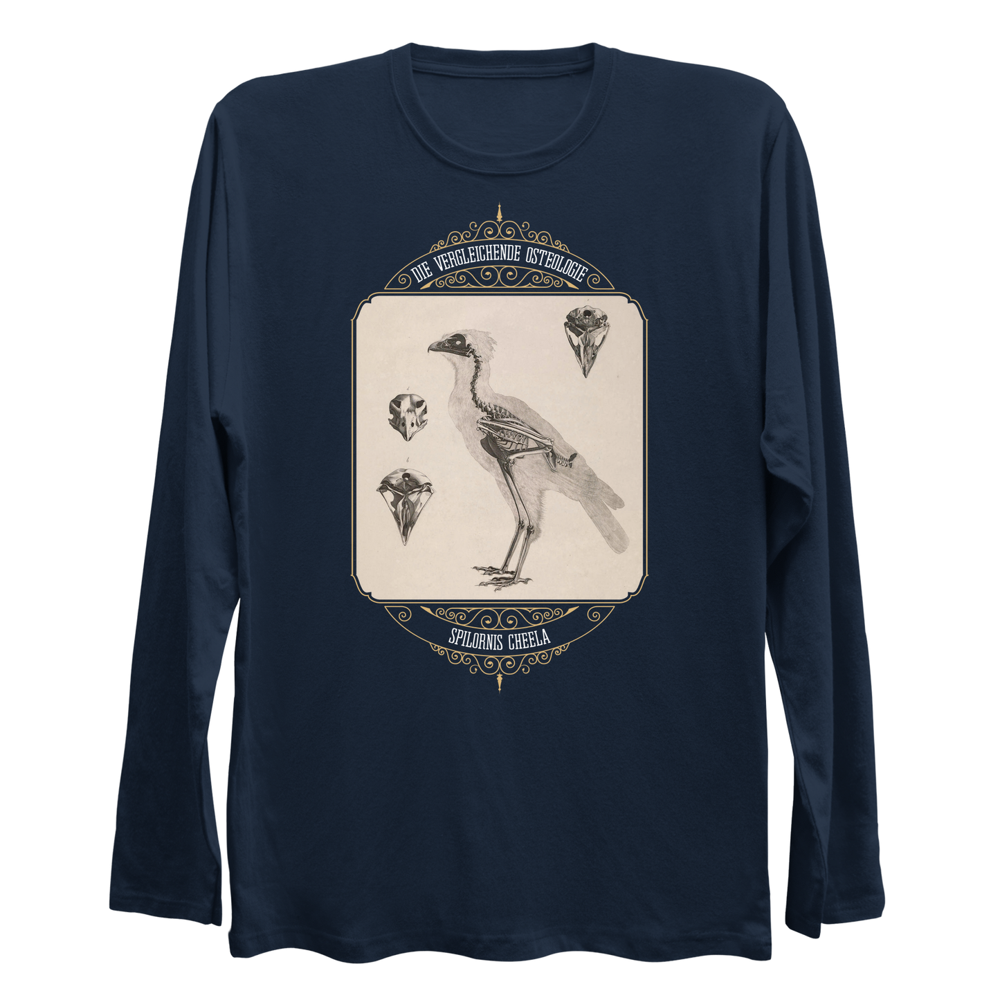 Crested Serpent Eagle Osteology Vintage Illustration Longsleeve Shirt