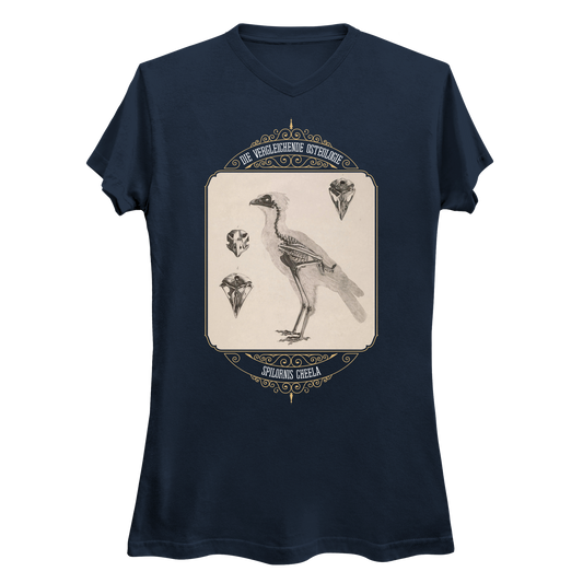 Crested Serpent Eagle Osteology Vintage Illustration Women's V-Neck